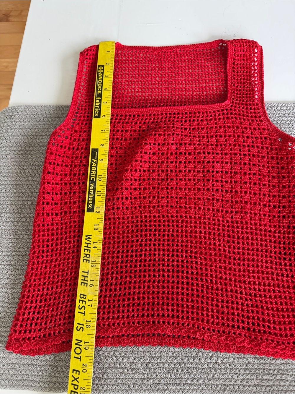 Vintage Red Crochet Square Neck Tank Top Size Small/Medium - Picture 4 of 5